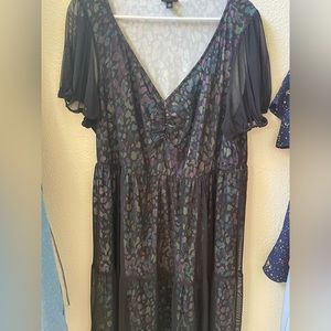 Torrid Tiered Midi Dress - Soft Mesh Spotted Black